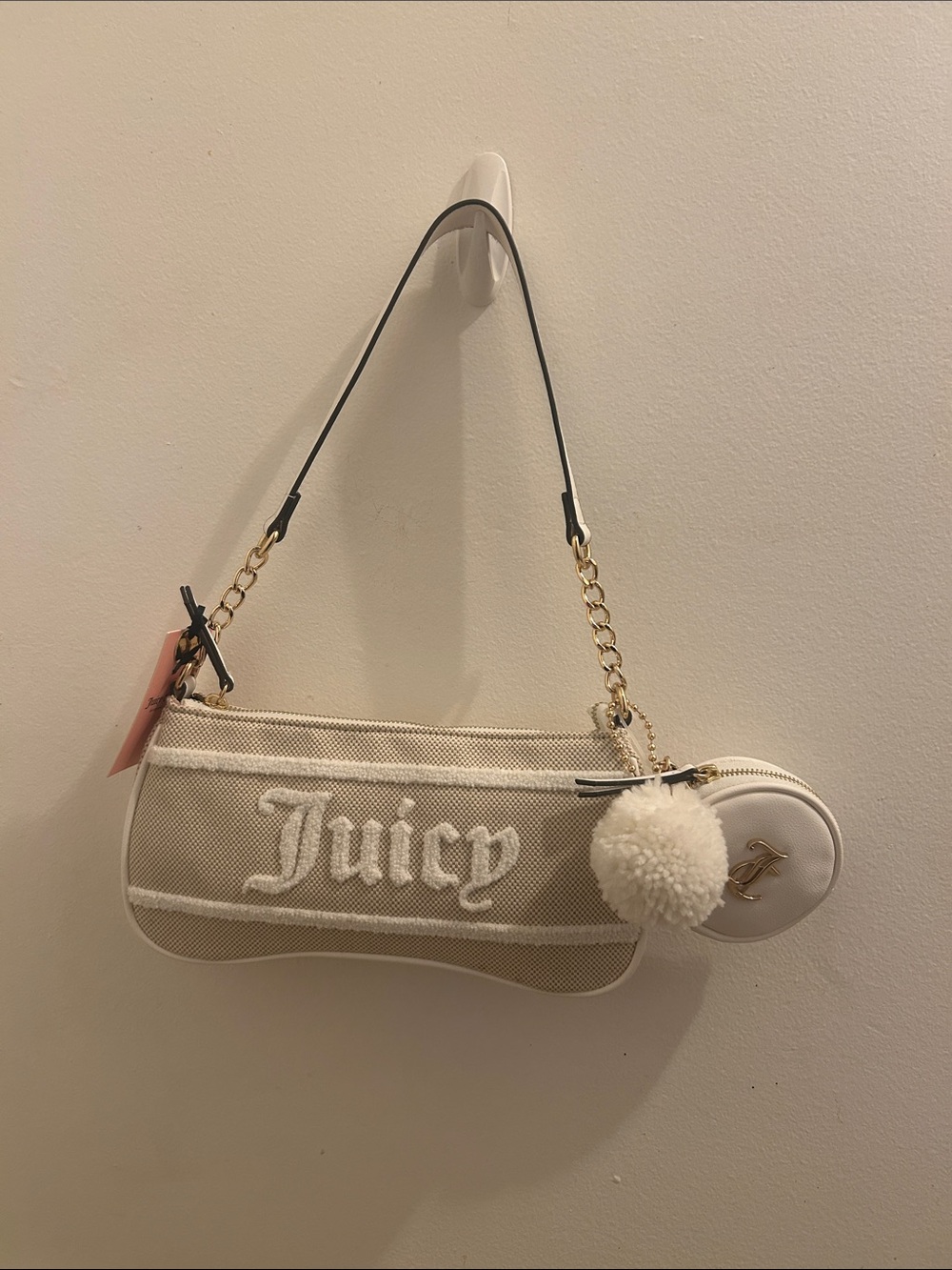 Juicy Couture Cream Mesh Shoulder Bag with Pom Charm
